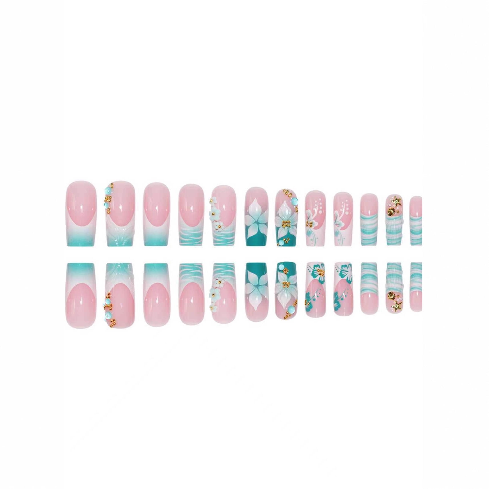 Cross-border hot sale square fake nails pure want to break diamonds flower three-dimensional water ripple design wearing nail piece finished product wholesale