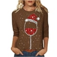 thumbnail image 2 of Prix Réduit! Aqestyerly Hauts de Noël pour Femmes Liquidation T-Shirt Imprimé de Noël Manches 3/4 Blouse Col Rond Hauts Décontractés, 2 of 4
