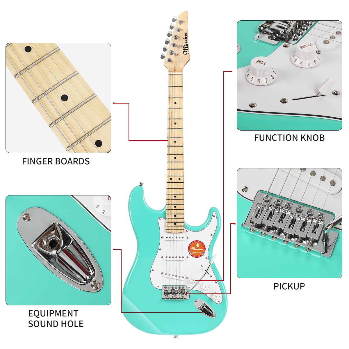 39 Inch Electric Guitar, Full Size Solid Body S-S-S Pickups 6 Strings Beginner Guitar Kit With Gig Bag, Strap, Tremolo Arm, Cable & Picks MS100