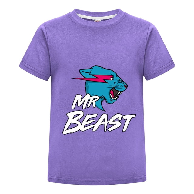 Camiseta MrBeast Niños Verano Estampado Pantera Azul Ropa Casual Algodón Playera Moderna Regalo Niño Niña Fan Diario Juvenil