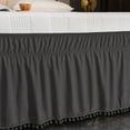 thumbnail image 4 of Exclusivo Mezcla Pom Pom Bed Skirt with Adjustable Elastic Belt, Easy Wrap Around Dust Ruffles with 16 Inch Tailored Drop, Wrinkle and Fade Resistant, (Queen, Grey), 4 of 6