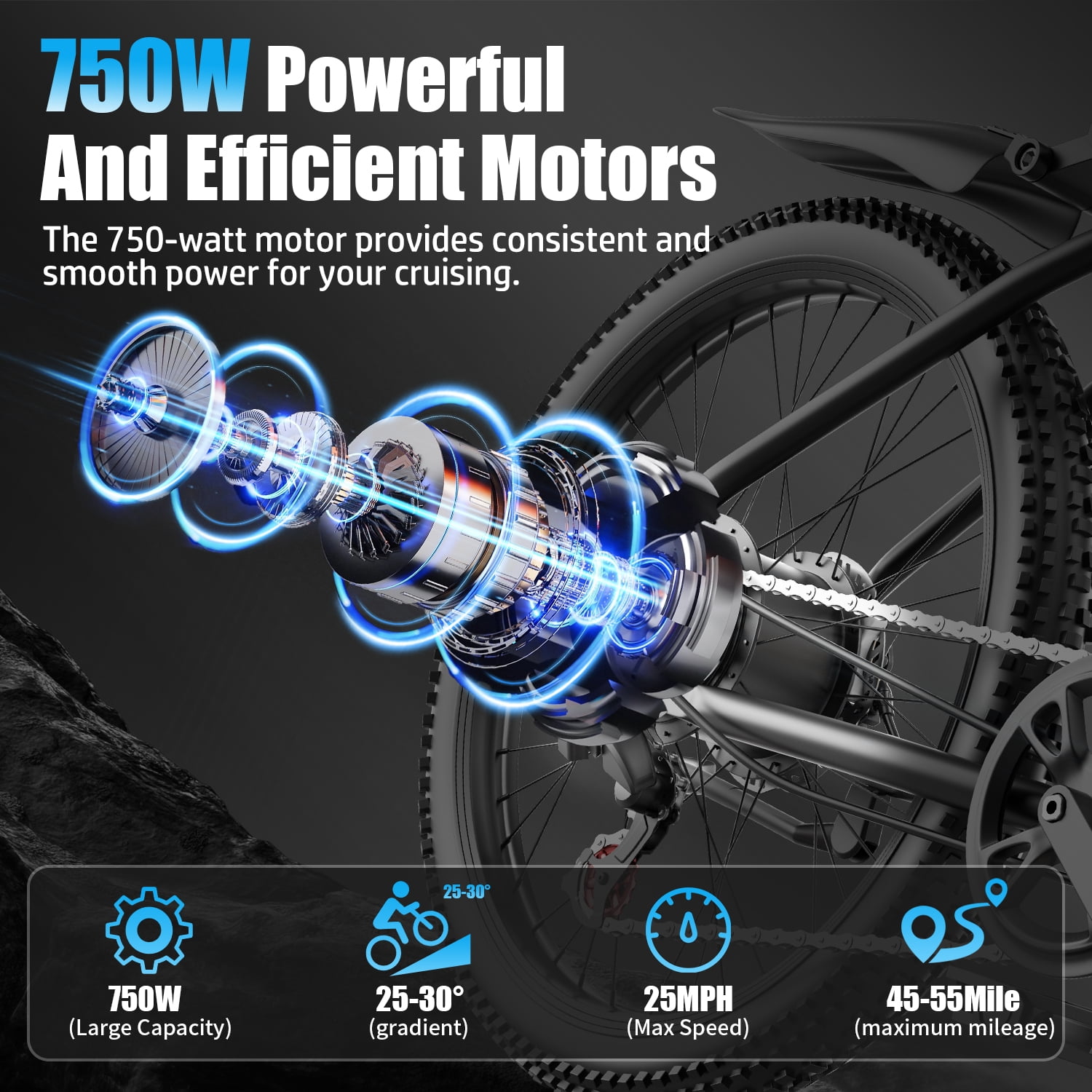 ASKGO F28 Electric Bike for Adults, 750W Motor, 26" Tires, 25MPH Electric Mountain Bike, 48V 15AH Removable Battery, 7-Speed with Front Suspension, UL2849