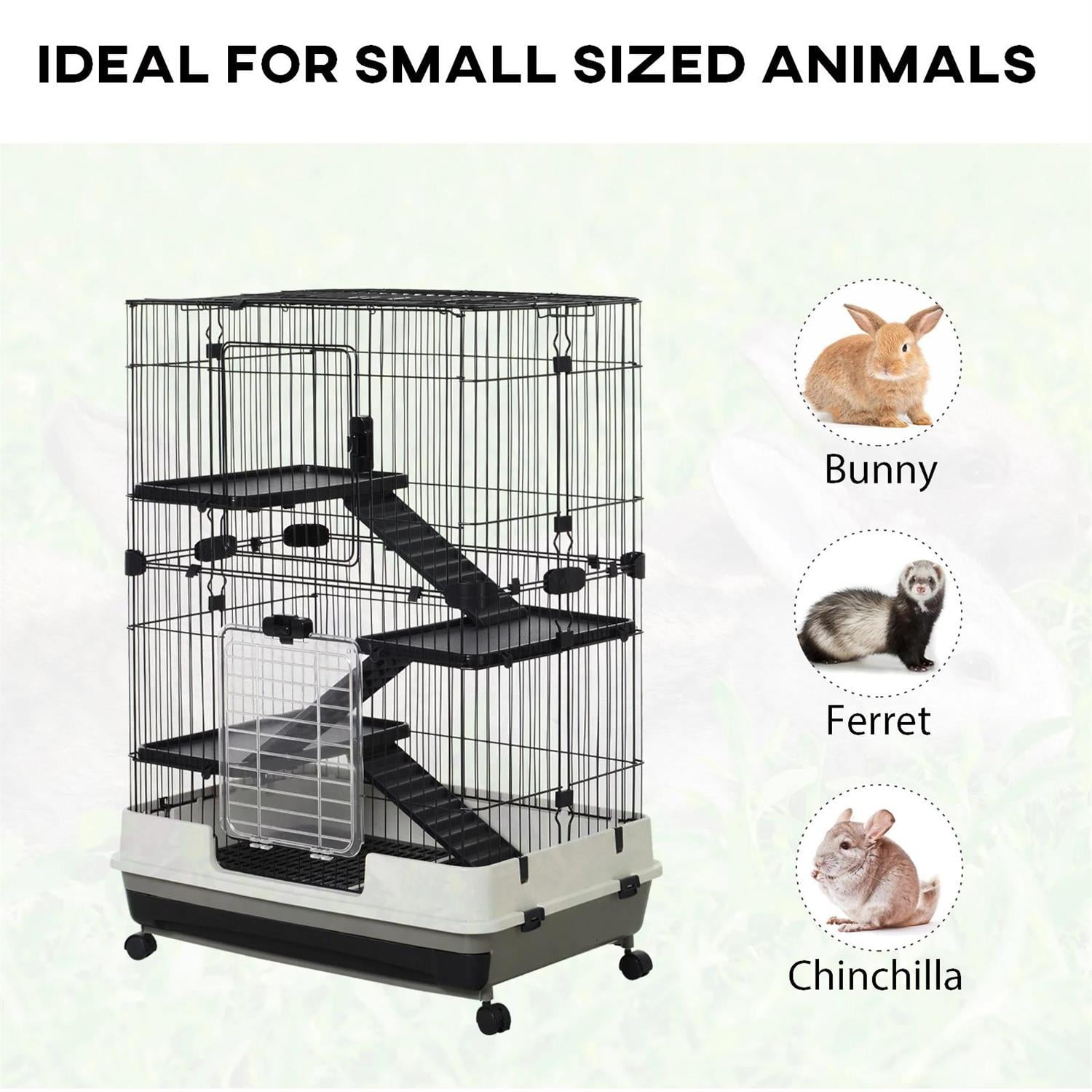 Kadyn 32" Large Hamster Cage, Rabbit Hutch with Tubing System, Running Wheel, Ramps, Platforms, 4-Level Small Animal Habitats for Bunny, Chinchillas, Ferret, Gray