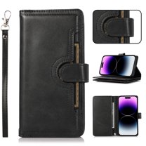 for iPhone 12 Mini Phone Case,for iPhone 12 Mini Wallet Case RFID Blocking 8 Card Slots Holder & 1 Cash Pocket & 1 Outer Pouch,Wrist Strap,Shockproof Leather Magnetic Flip Stand Cover,Black