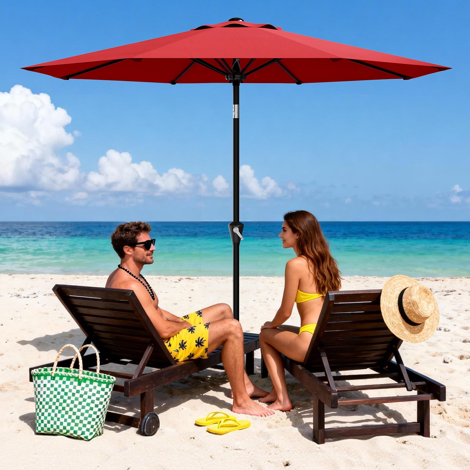 9FT Outdoor Patio Umbrella – UV 50+ Protection, Waterproof Market Table Parasol, Smooth Crank Lift & Push Button Tilt, 8 Sturdy Ribs – for Pool, Deck, Yard, Garden