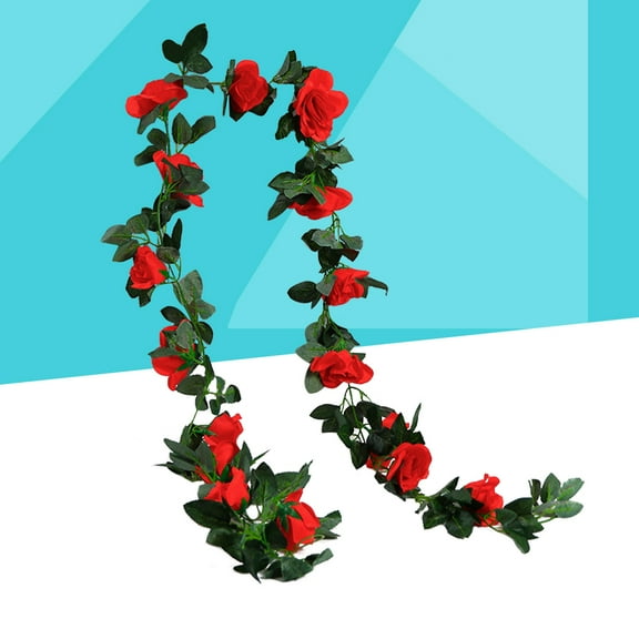 HEMOTON Fake Rose Vine Floral Garland Artificial Flowers for Hotel Wedding Home Party Garden Decor (Red)