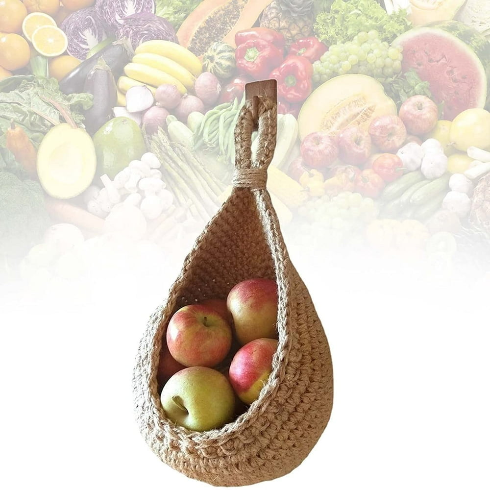 SDOTXA Hanging Wall Vegetable Fruit Baskets Jute Hanging Basket Wall planters Teardrop Hanging Basket Kitchen Hanging Storage Farm House Basket By