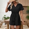 thumbnail image 2 of Sentmoon Jumpsuit Shorts Short Sleeve V Neck Boho Rompers for Women Solid Color Regular Fit Womens Jumper Summer for Business and Casual S-XL, 2 of 9