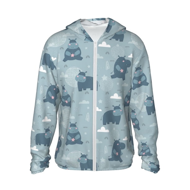 Fotbe Cute Hippopotamus Chaqueta con Protección Solar UPF 50+ para Hombre y Mujer, Camisa con Capucha y Bolsillos-Medium