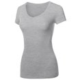 thumbnail image 3 of FashionOutfit Women's Solid Basic Various Colors V-Neck Short Sleeves Top, 3 of 4