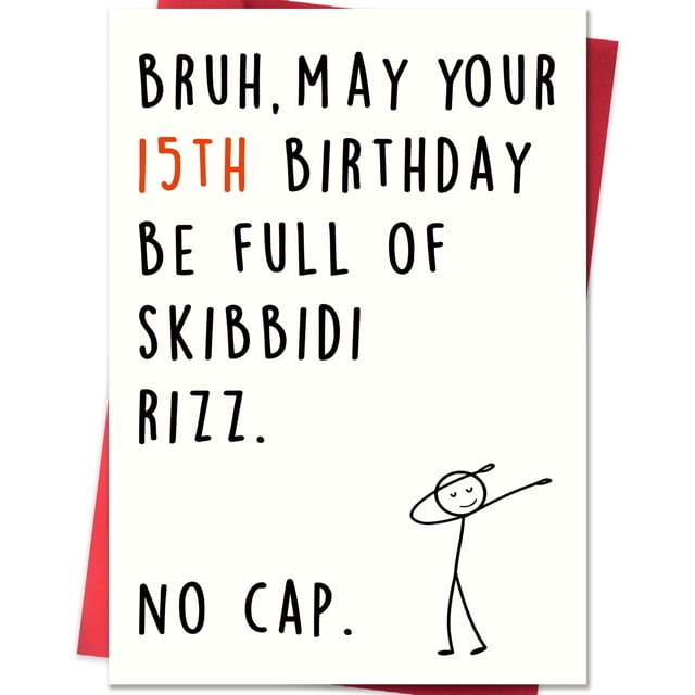 Tarjeta divertida de 15.º cumpleaños para adolescentes 20,5 x 13,5 cm