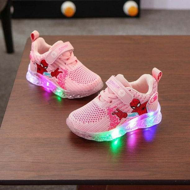 Disney Otono e Invierno nuevos zapatos con luz led para ninos zapatos deportivos con luz de malla tejida zapatos informales para ninos y ninas plantilla de 25 cm de 15 2 cm Gao