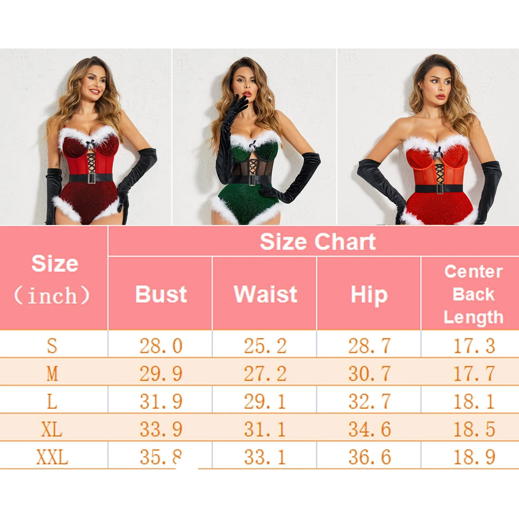 Avidlove Christmas Lingerie for Women Snap Crotch Bodysuit Santa Lace up Lingerie With Underwire and Belt