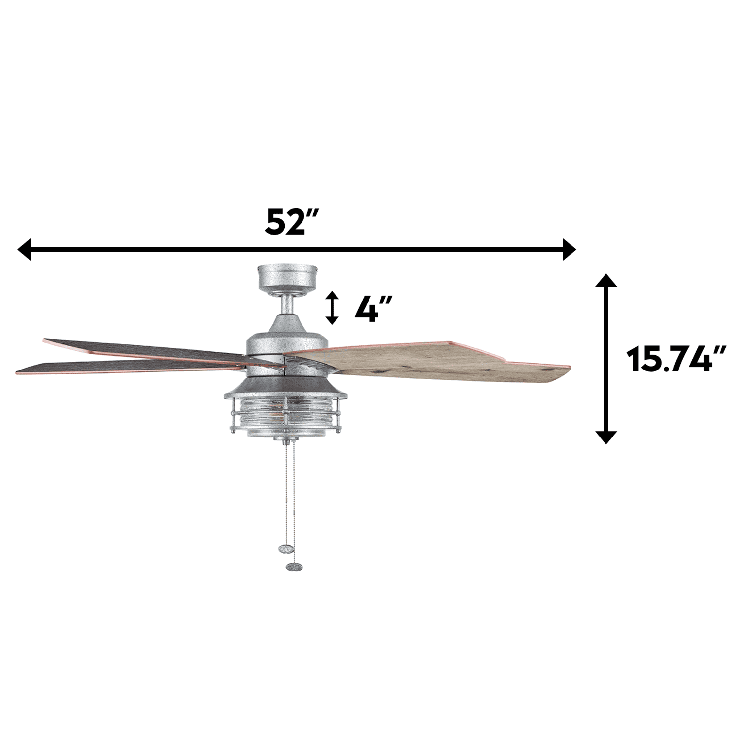 Prominence Home Foxhaven 52" Galvanized Farmhouse Ceiling Fan with 5 Blades, Lantern Style Light Kit & Pull Chains