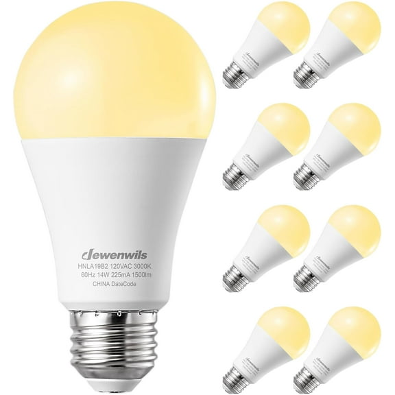 UKLL-8-Pack A19 LED Light Bulb, 1500LM, 3000K Soft Warm Light Bulb, Energy Saving 14W(100W Equivalent) LED Bulb, E26 Medium Screw Base, Non Dimmable, UL Listed