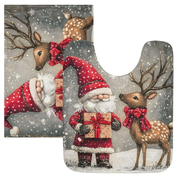 Ryvnso Christmas Gnome and Deer Bathroom Shaggy Rugs Toilet Mat Soft Contour Rug