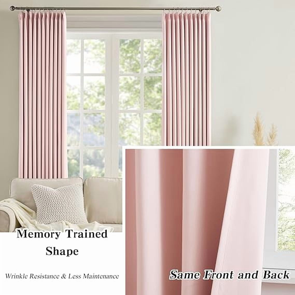 Homi Drapes Double Pinch Pleated Blackout Curtains – Thermal Insulated, Room Darkening Window Treatments Back Tab Curtains for Home or Office – 1 Panel with Hooks & Tiebacks (Baby Pink,52x45)