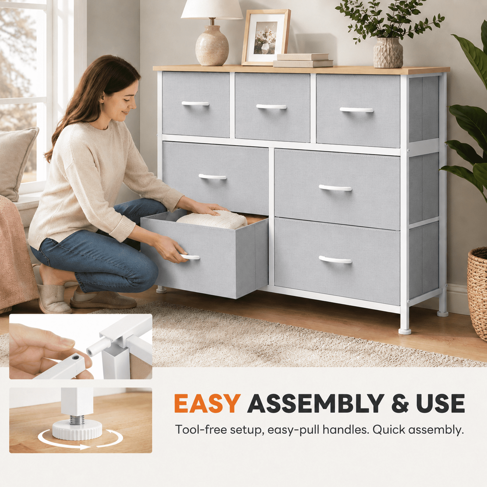 Alvantor 7/8/9-Dresser, Dresser for Bedroom Organizer Storage, Fabric Storage Tower with Sturdy Steel Frame, Wooden Top & Easy Pull Fabric Bins, Dresser for Living Room Entryway Clothes Organization