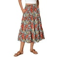 thumbnail image 2 of Floral Midi Skirt for Women Summer Comfy Tiered Elastic High Waisted Skirts Vacation A-Line Flowy Swing Long Skirts Red L, 2 of 6