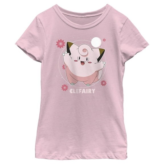 Girl's Pokemon Clefairy Moonlit Dance Graphic Tee Light Pink Small