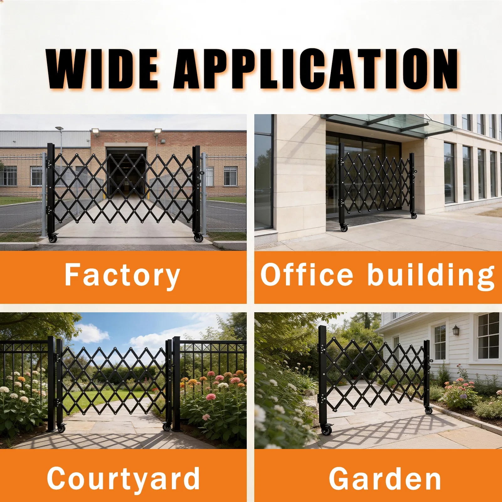 Foldable Expandable Security Gate, Mobile Rolling Safety Barrier with 360° Swivel Lockable Casters, Heavy-Duty Metal Barricade for Garage, Warehouse, Driveway and Pool