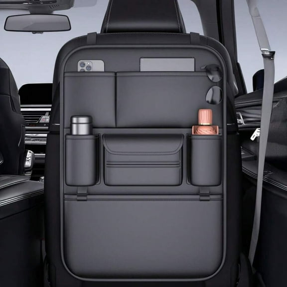 Leather Car Seat Organizer, Luxury Backseat Storage Bag, Multi-Pocket Design With Insulated Cup Holders & Toy Pockets, Large Capacity, For Office Essentials & In-Car Clutter Storage