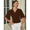 thumbnail image 3 of Chiclily Womens 3/4 Sleeve Wrap Blouse Dark Brown Large V Neck Dressy Casual Top Ruched T-Shirts, 3 of 6