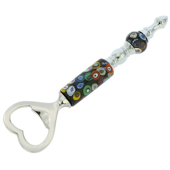 GlassOfVenice Italian Murano Glass Bottle Opener - Black Millefiori
