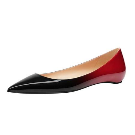 FSJ Women Pointed Toe Ballet Flats Comfortable Slip On Flats Shoes Casual Shoes Size 8 Black Red