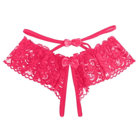 BYHONG Hot and Spicy Japanese Sexy Hollow Out Transparent Lace Women s Open Underwear Low Waist Triangle Thong T Pants Women s Panties Hot Pink One Size