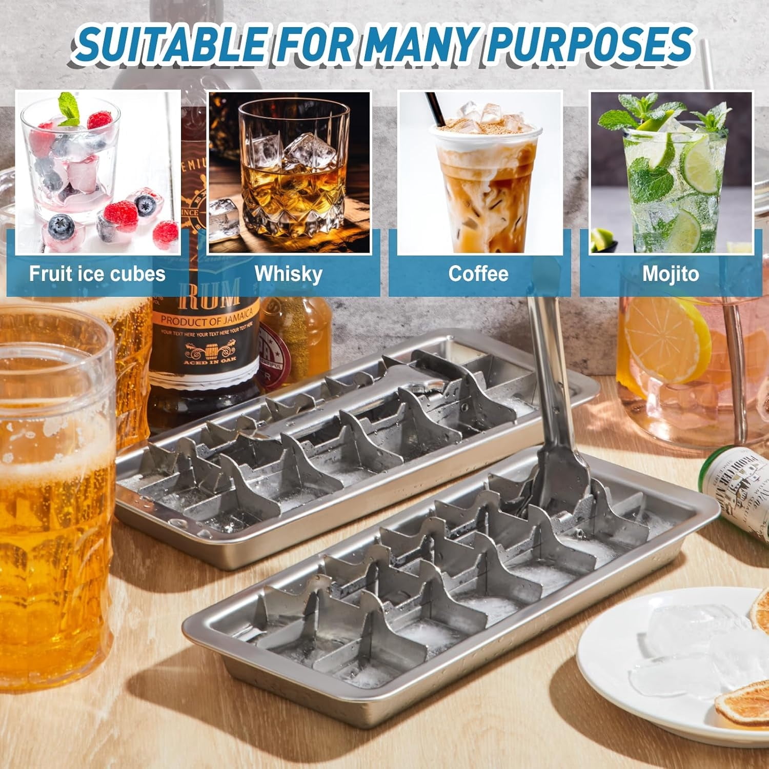 Topboutique Ice Cube Tray 18 Slot Ice Cube Maker with Easy Release Handle Stainless Steel Ice Cube Tray Dishwasher Safe for Bars, Kitchens & Frozen Foods,1 Pc
