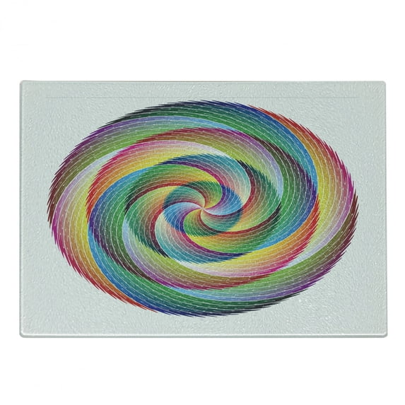 Rainbow Cutting Board, Spiral Rosette Pattern with Wavy Stripes Abstract Contemporary Design, Decorative Tempered Glass Cutting and Serving Board, Small Size, Multicolor, by Ambesonne