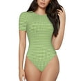 thumbnail image 2 of Uemuo Green Gingham Pattern Women's One Piece Short Sleeve Swimsuit Rash Guard Surfing Modest Quick-drying Swimsuit Beach Essentials-Medium, 2 of 9