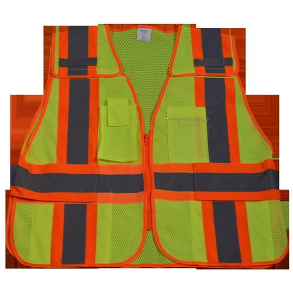 Petra Roc LVM2-PSV-REG Public Safety Vest 207-2006 Lime Mesh with Orange Binding 5-Point Breakaway 5 Pockets, Regular Small & Extra Large