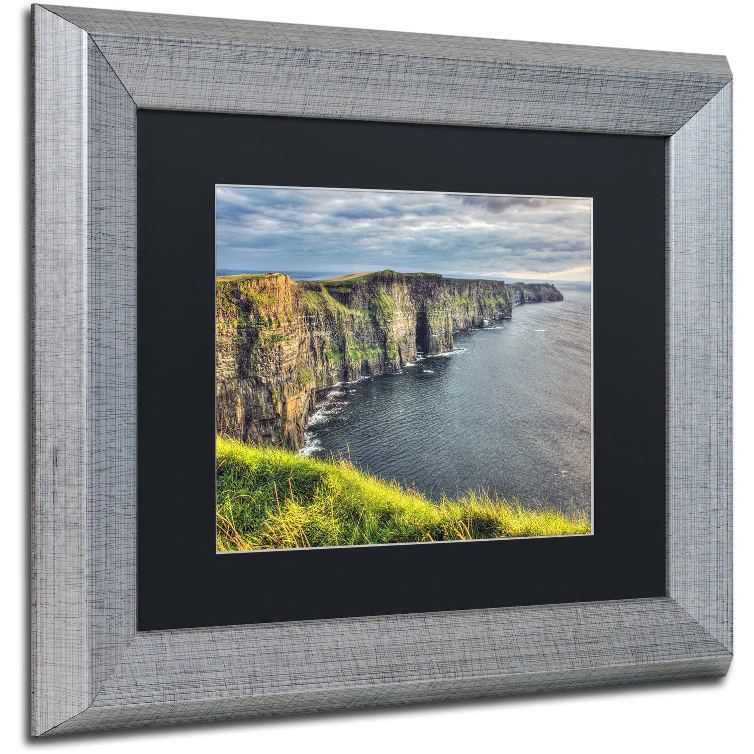 Trademark Fine Art "Cliffs of Moher Ireland" Canvas Art by Pierre Leclerc Black Matte, Silver Frame