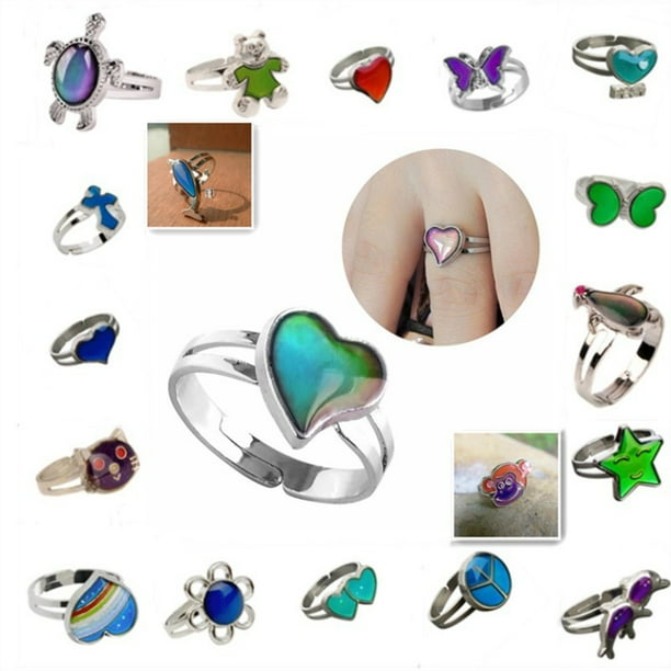 Anillo de humor Amor Corazon Cambio de color Sensacion emocional Tamano ajustable Anillos de humor 2 piezas Corazon de amor TUNC Sencillez Walmart en linea
