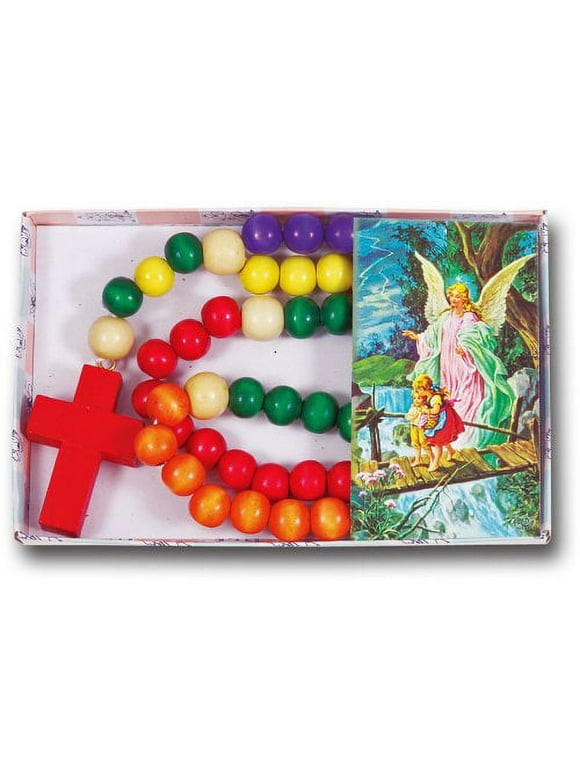 Non Toxic Wooden Kiddie Rosary with 5 Different Colors 21-inch Boxed, Nice Baby, Christening and/or Nursery Gift (011)