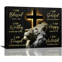 Lion Motivational Canvas Wall Art Christian Cross Lion Wall Decor Jesus Lion of Judah Pictures Prints Inspirational Scripture Gifts Home Framed Artwork for Living Room Bedroom Bathroom 16"x12"