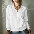 thumbnail image 2 of Women's V-Neck Button Front Sweatshirt Long Sleeve Pullover with Front Pocket Loose Fit Casual Top for Fall & Winter, 2 of 7