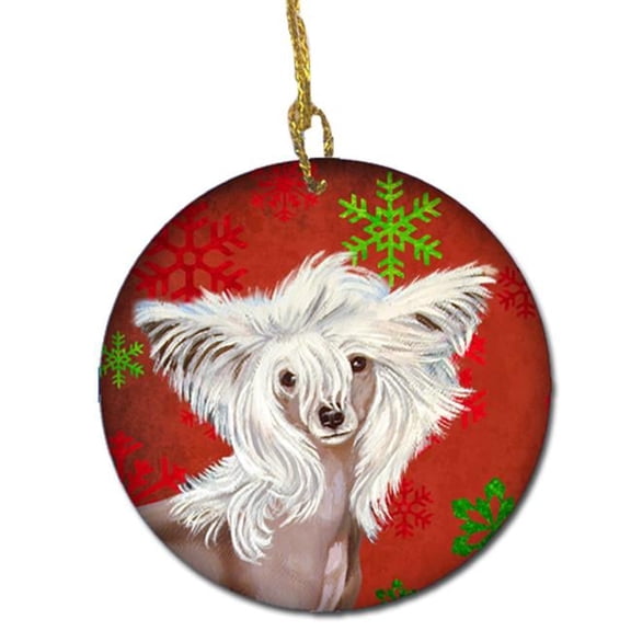 Chinese Crested Red Snowflake Holiday Christmas Ceramic Ornament