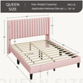 thumbnail image 4 of Fullfurnique Upholstered Bed Frame with Wing Side and Channel Headboard, Queen, Pink, 4 of 7