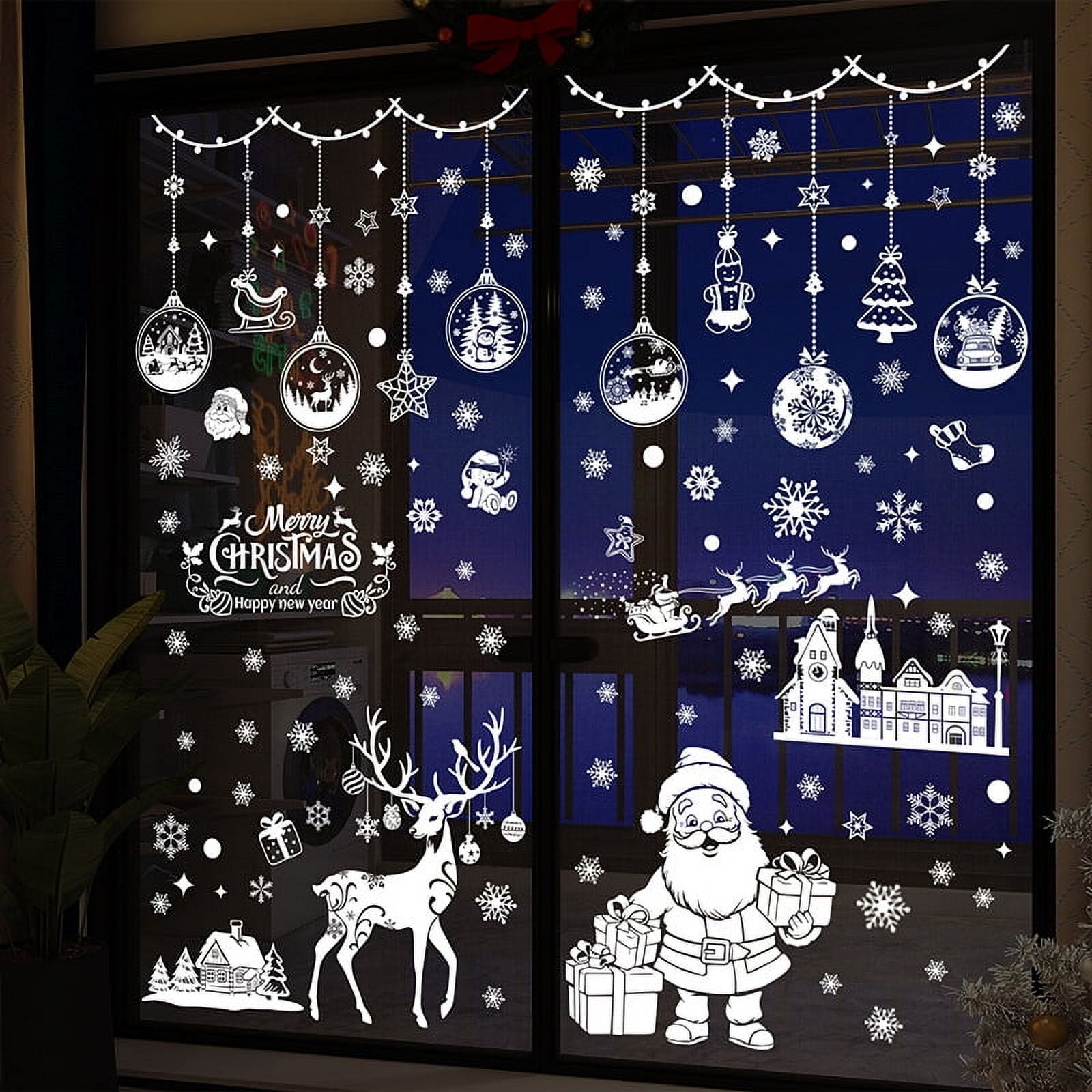 155 PCS Christmas White Snowflakes Window Clings, Christmas Window Decorations for Glass Windows, Christmas Window Decal Stickers for Winter Christmas Frozen Theme Party New Year