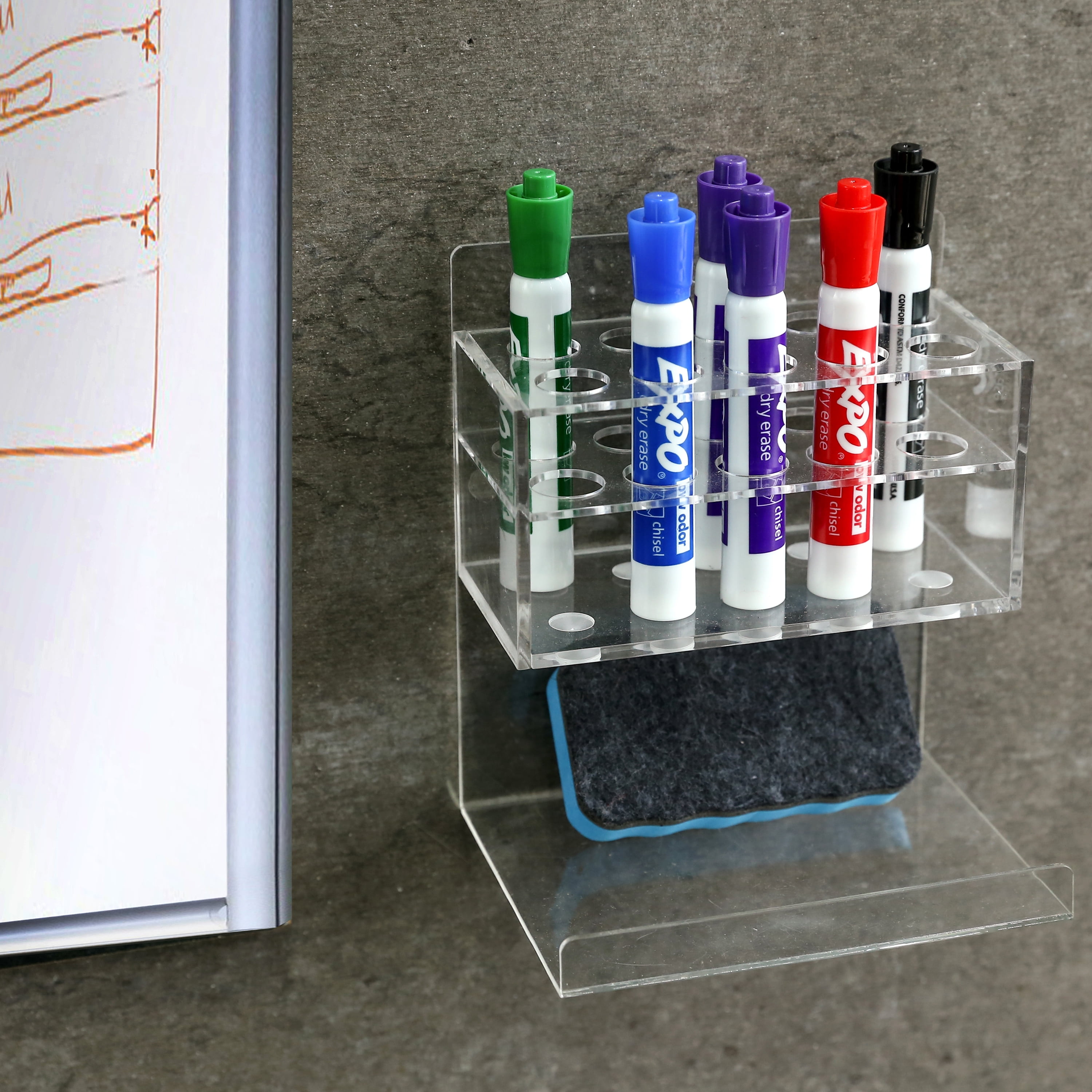 15 Slots Clear Acrylic Wall Marker Holder Organizer Rack w/ Eraser