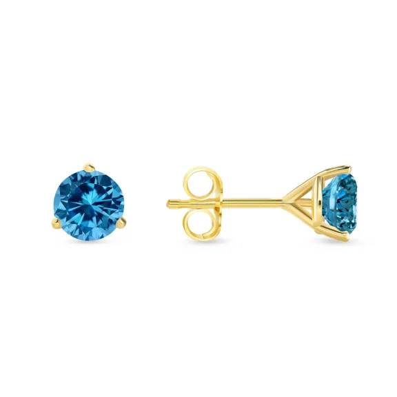 2Ct Round Cut Blue Diamond Solitaire Stud Earrings 14k Yellow Gold Plated