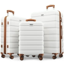 Luggage Set 3 Piece,PC ABS Lightweight Hardside Suitcases with TSA Lock,Carry on luggage with Wheels,WhiteBrown