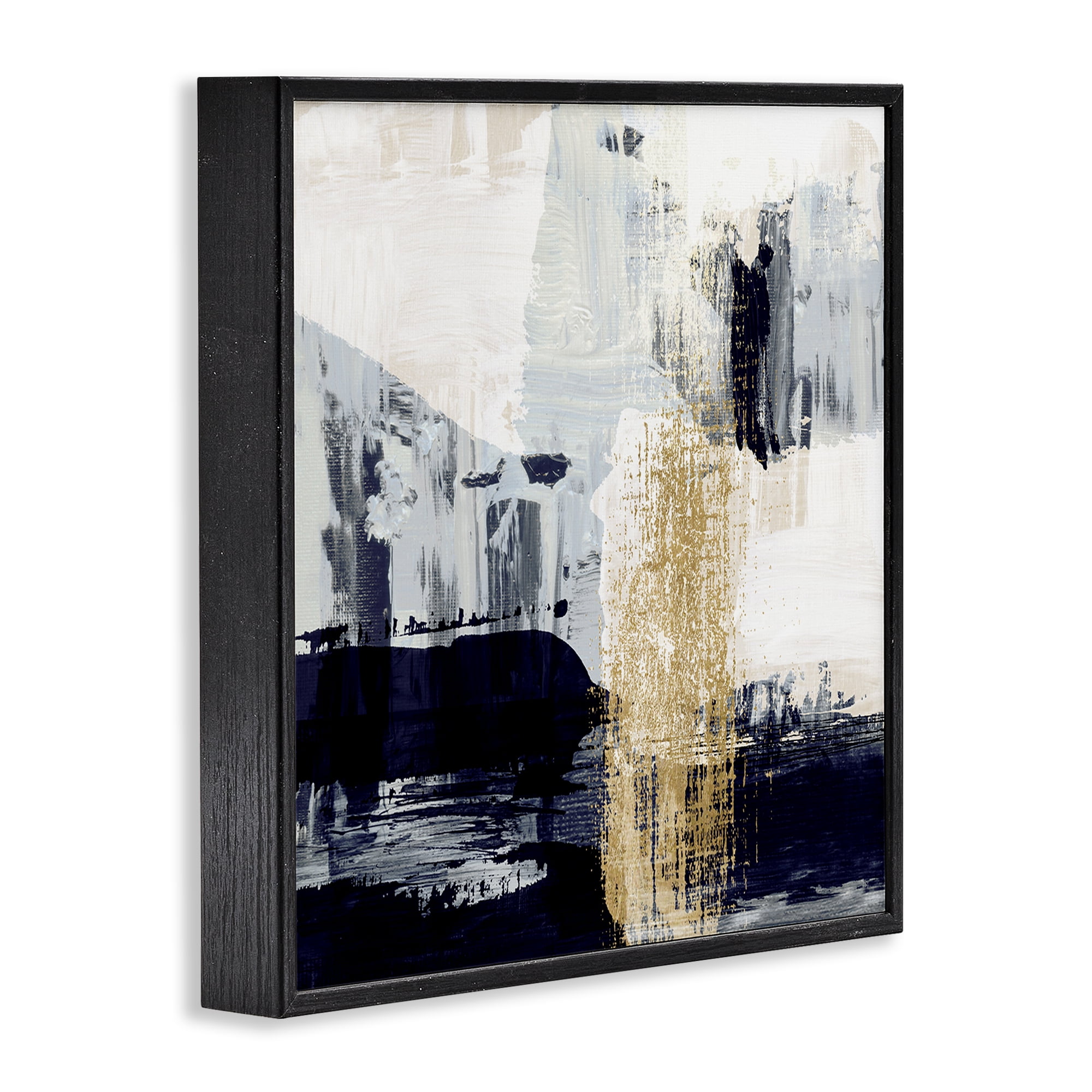 Stupell Industries Gold Paint Stroke Abstract Abstract Painting Black Framed Art Print Wall Art, 17 x 17