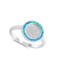 thumbnail image 4 of CHOOSE YOUR COLOR Blue Simulated Opal Wide Round Inlay Ring 925 Sterling Silver Band CZ Female Size 5, 4 of 4