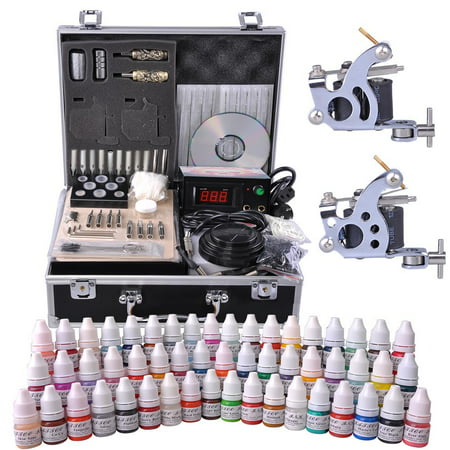 Complete Tattoo Kit 54 Color Ink 2 Machine Guns Set LCD Power Supply Equipment 360-degree Foot