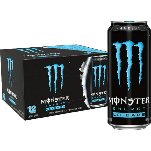 12 Cans) Monster Energy Lo-Carb, Energy Drink, 16 fl oz 