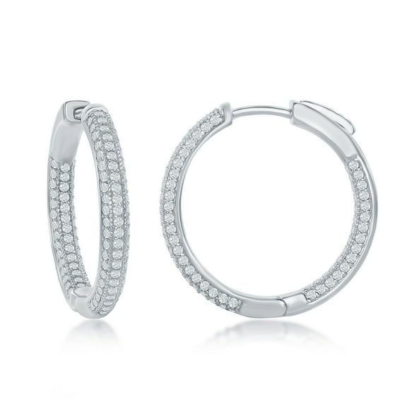 Sterling Silver 3X25mm Inside-Outside Micro Pave CZ Earrings